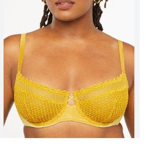 Savage X Fenty 40 C Velvet Vixen Unlined Balconette Bra HoneyComb Yellow new